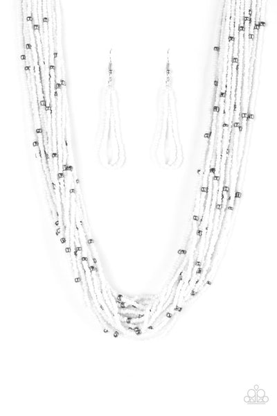 Paparazzi Accessories Summer Samba - White Necklace & Earrings 