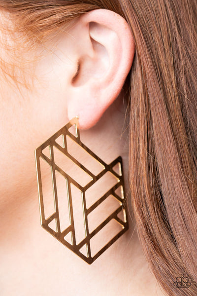 Paparazzi Accessories Gotta Get GEO-ing - Gold Earrings 