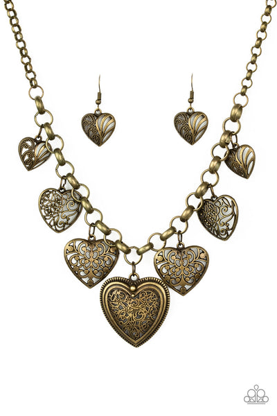 Paparazzi Accessories Love Lockets - Brass Necklace & Earrings 