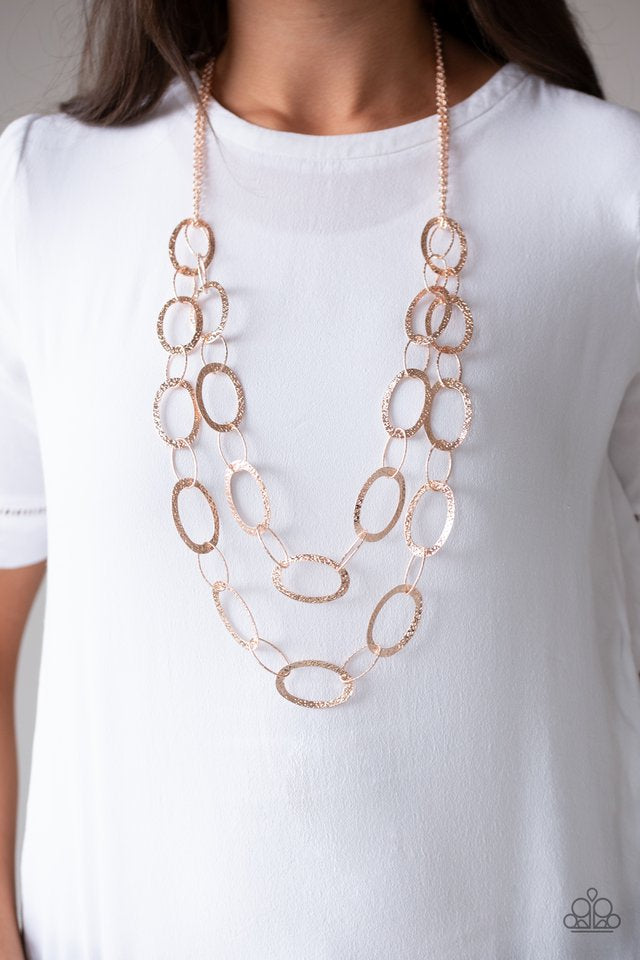 Paparazzi Accessories Glimmer Goals - Rose Gold Necklace & Earrings 