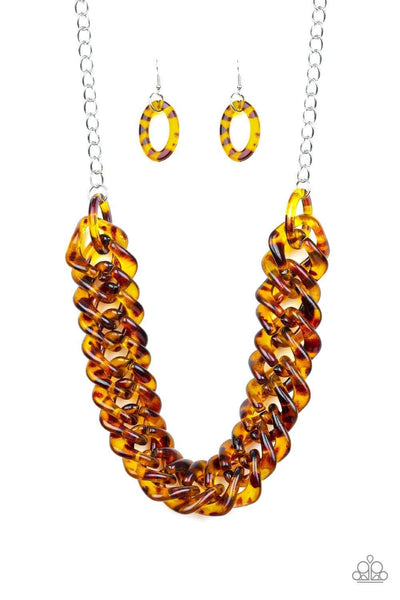 Paparazzi Accessories Comin In HAUTE - Brown Necklace & Earrings 