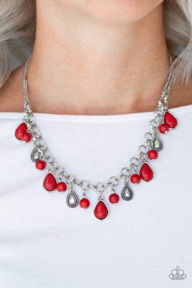 Paparazzi Accessories Welcome To Bedrock - Red Necklace & Earrings 