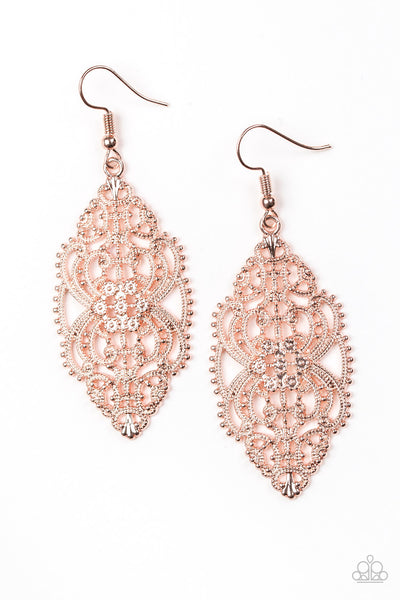 Paparazzi Accessories Ornately Ornate - Rose Gold Earrings 