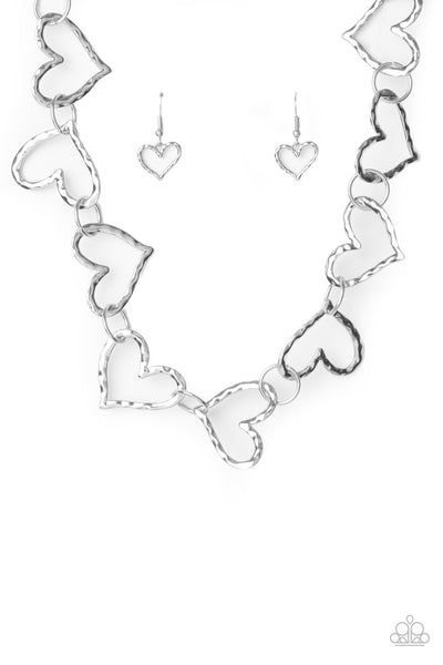 Paparazzi Accessories Vintagely Valentine - Silver Necklace & Earrings 