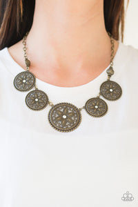 Paparazzi Accessories Written In The STAR LILIES - Brass Necklace & Earrings 