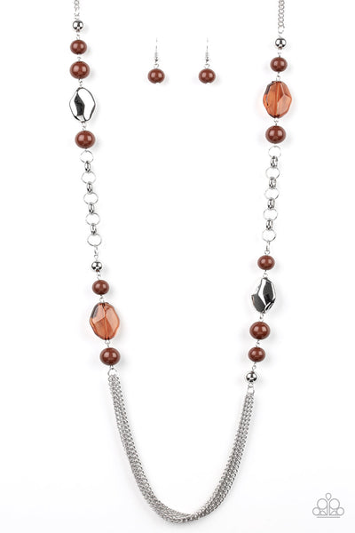 Paparazzi Accessories Marina Majesty - Brown Necklace & Earrings 