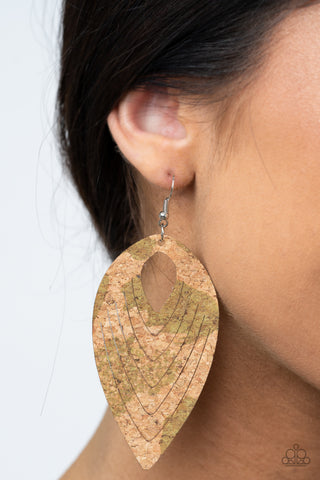 Paparazzi Accessories Cork Cabana - Green Earrings 