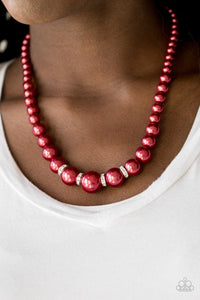 Paparazzi Accessories Party Pearls - Red Necklace & Earrings 