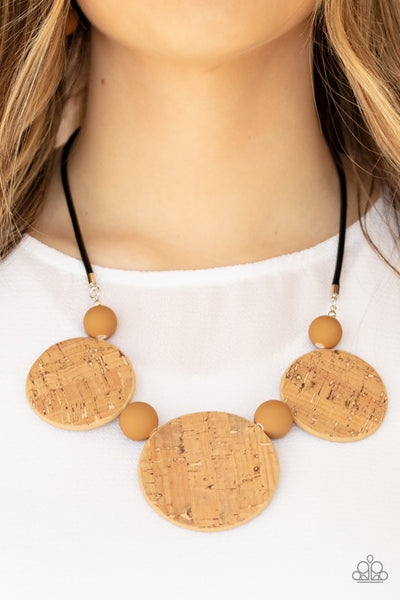 Paparazzi Accessories Pop The Cork - Brown Necklace & Earrings 