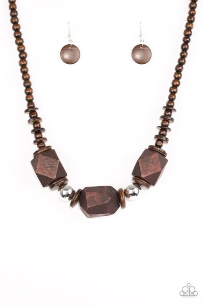 Paparazzi Accessories Costa Maya Majesty - Brown Necklace & Earrings 