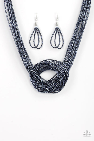 Paparazzi Accessories Knotted Knockout - Blue Necklace & Earrings 