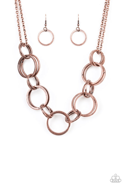 Paparazzi Accessories Jump Into The Ring - Copper Necklace & Earrings 