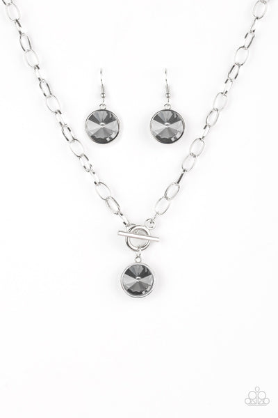 Paparazzi Accessories She Sparkles On - Silver Necklace & Earrings 