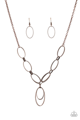 Paparazzi Accessories All OVAL Town - Copper Necklace & Earrings 