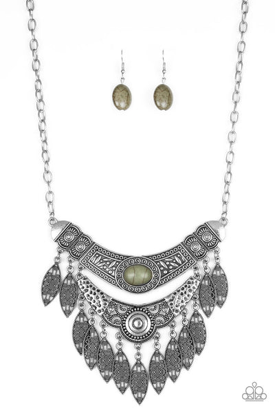 Paparazzi Accessories Island Queen - Green Necklace & Earrings 