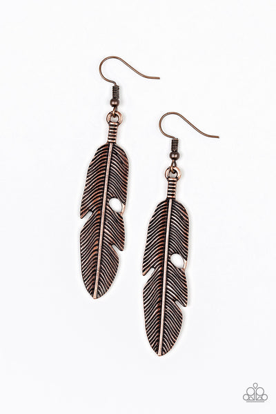 Paparazzi Accessories Feathers QUILL Fly - Copper Earrings 