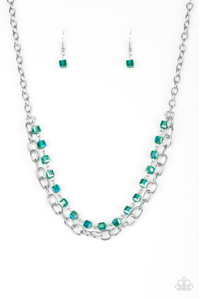 Paparazzi Accessories Block Party Princess - Green Necklace & Earrings 