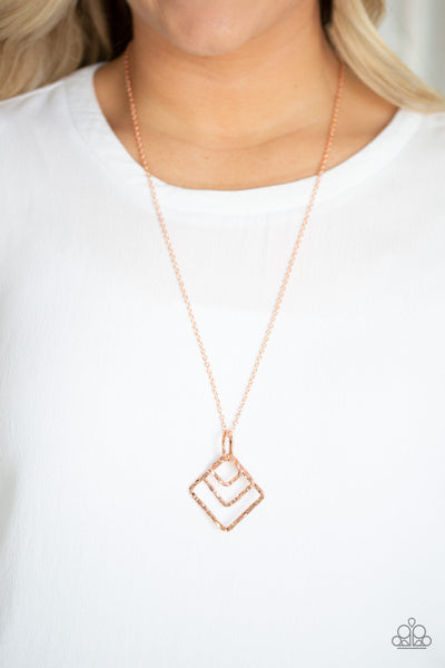 Paparazzi Accessories Square It Up - Copper Necklace & Earrings 