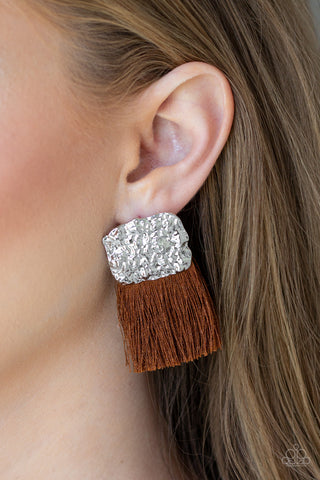 Paparazzi Accessories Plume Bloom - Brown Earrings 