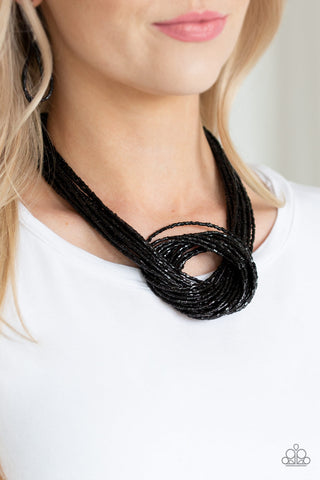 Paparazzi Accessories Knotted Knockout - Black Necklace & Earrings 