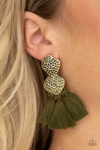 Paparazzi Accessories Tenacious Tassel - Green Earrings 
