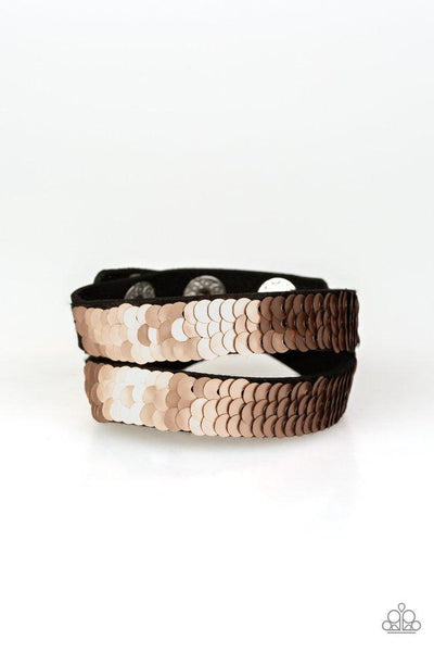 Paparazzi Accessories Under The SEQUINS - Rose Gold Bracelet 