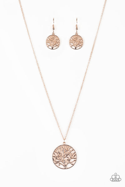 Paparazzi Accessories Save The Trees - Rose Gold Necklace & Earrings 