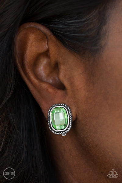 Paparazzi Accessories Beam Dream - Green Clip-on Earrings 