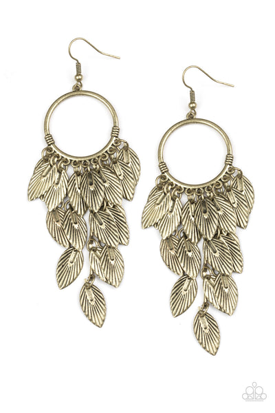 Paparazzi Accessories Feather Frenzy - Brass Earrings 