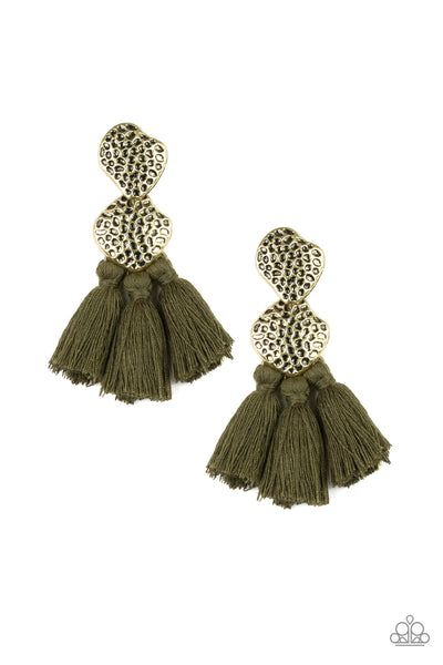 Paparazzi Accessories Tenacious Tassel - Green Earrings 