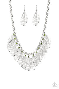 Paparazzi Accessories Feathery Foliage - Green Necklace & Earrings 