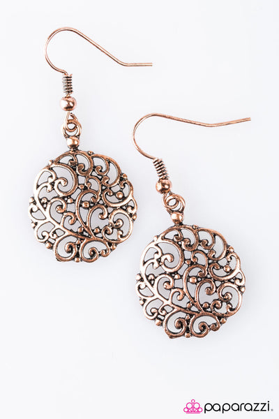 Paparazzi Accessories Whats Yours Is VINE - Copper Earrings 