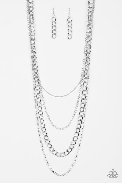 Paparazzi Accessories Metro Metal - Silver Necklace & Earrings 