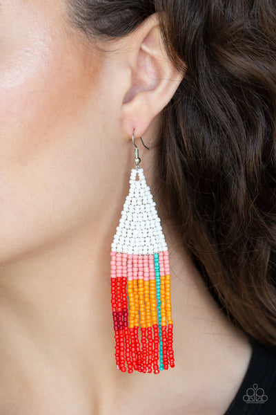 Paparazzi Accessories Beaded Boho - White Earrings 