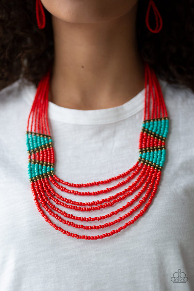 Paparazzi Accessories Kickin It Outback - Red Necklace & Earrings 