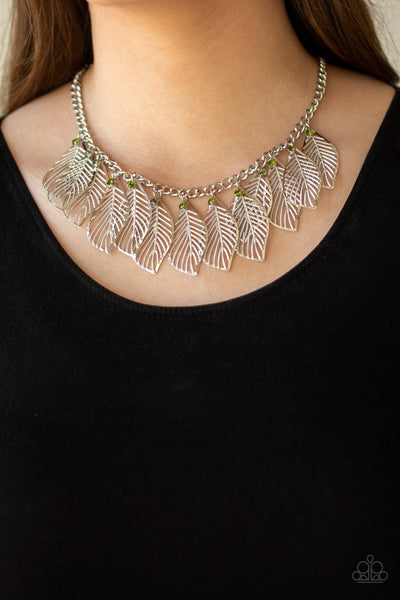 Paparazzi Accessories Feathery Foliage - Green Necklace & Earrings 