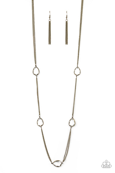 Paparazzi Accessories Teardrop Timelessness - Brass Necklace & Earrings 