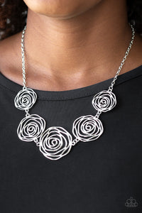 Paparazzi Accessories Rosy Rosette - Silver Necklace & Earrings 