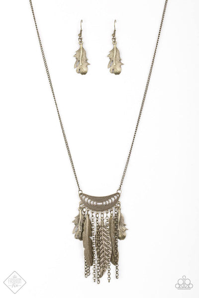 Paparazzi Accessories Fiercely Feathered Brass Necklace & Earrings 