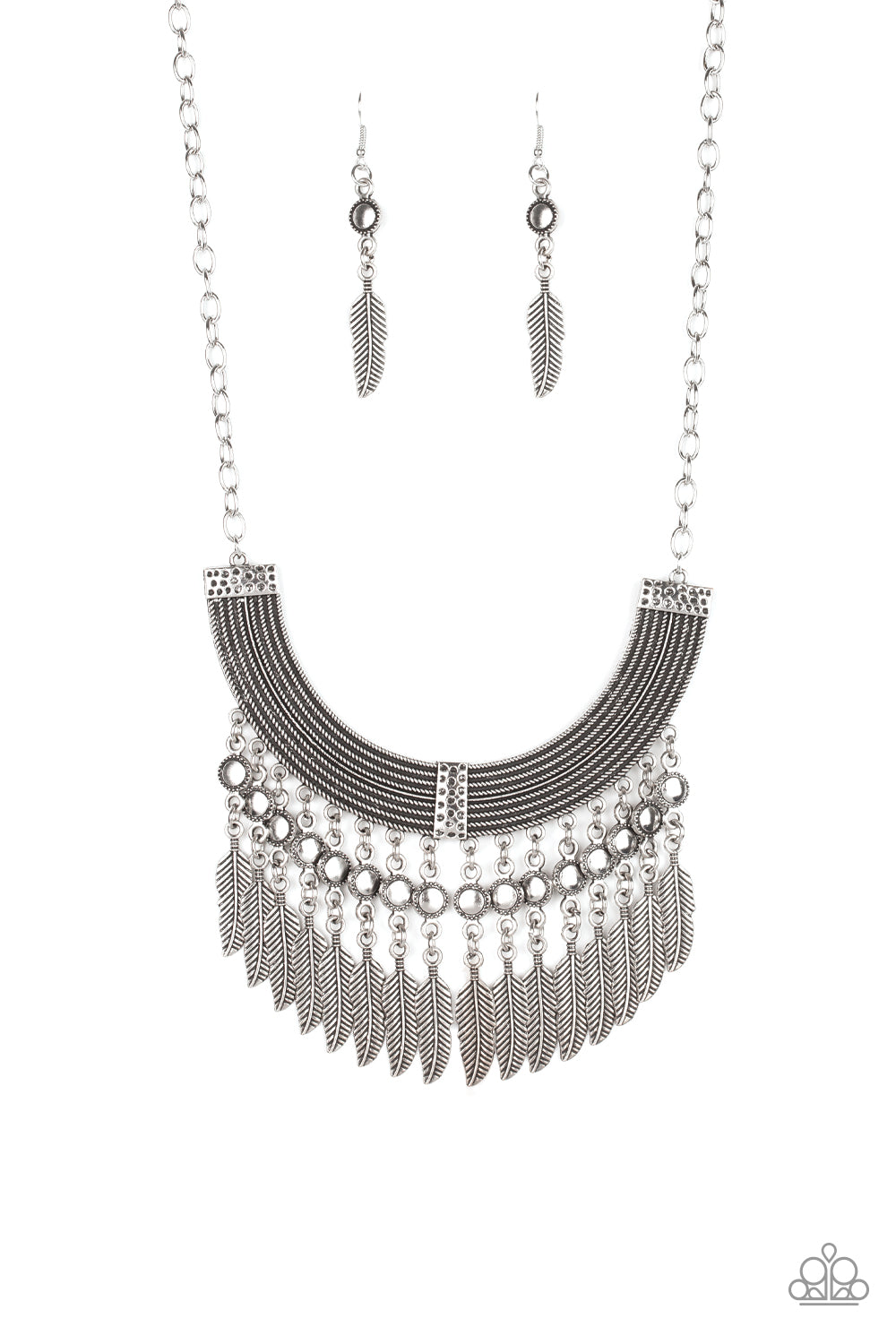 Paparazzi Accessories Fierce in Feathers - Silver Necklace & Earrings