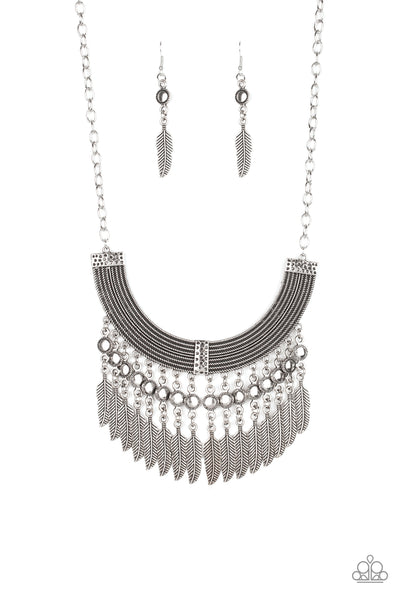 Paparazzi Accessories Fierce in Feathers - Silver Necklace & Earrings