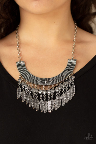 Paparazzi Accessories Fierce in Feathers - Silver Necklace & Earrings