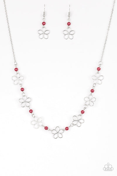 Paparazzi Accessories Always Abloom - Red Necklace & Earrings 