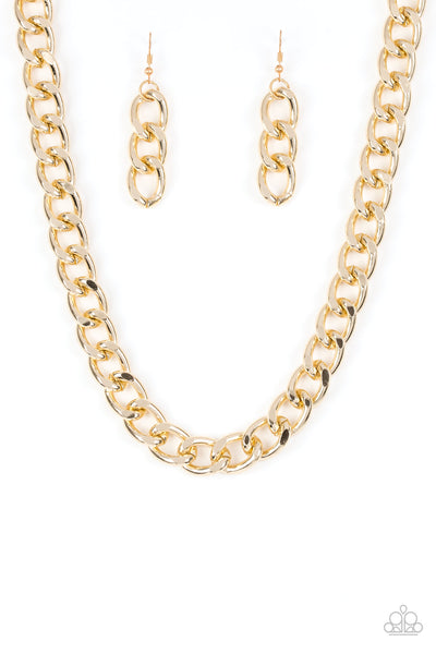 Paparazzi Accessories Heavyweight Champion - Gold Necklace & Earrings 