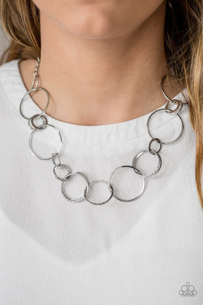 Paparazzi Accessories Follow the Ringleader - Silver Necklace & Earrings 