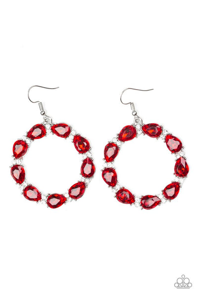 Paparazzi Accessories Ring Around The Rhinestones - Red Earrings 