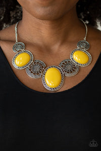 Paparazzi Accessories The Medallion-aire - Yellow Necklace & Earrings 