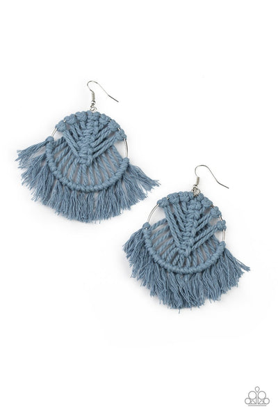 Paparazzi Accessories All About MACRAME - Blue Earrings 