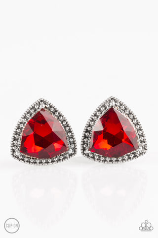 Paparazzi Accessories Daringly Duchess - Red Clip-On Earrings 