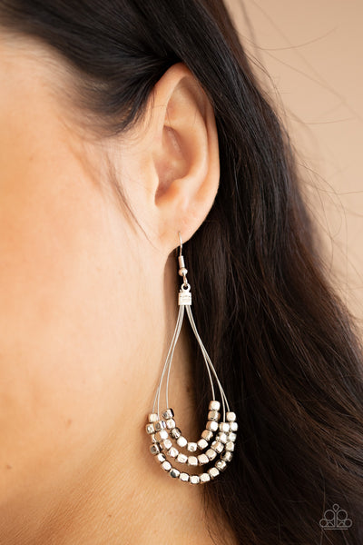 Paparazzi Accessories Off The Blocks Shimmer - Silver Earrings